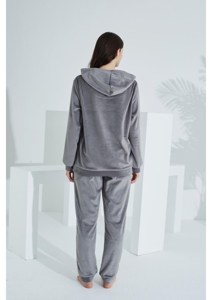 Soft Kanguru Cepli Kapşonlu Kadife Kadın Eşofman Takımı fırsatları