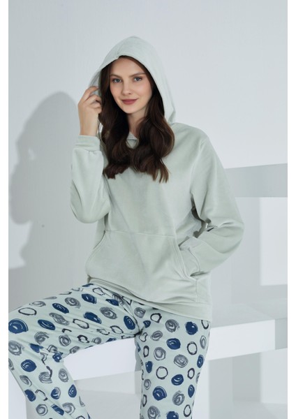 Soft Kanguru Cepli Kapşonlu Kadife Kadın Eşofman Takımı