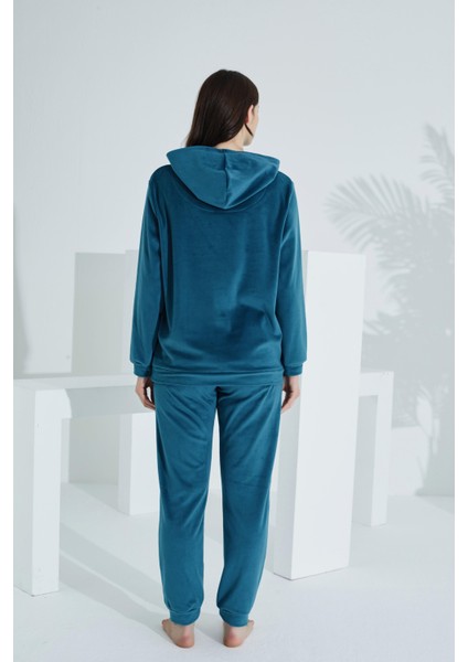 Soft Kanguru Cepli Kapşonlu Kadife Kadın Eşofman Takımı fırsatları