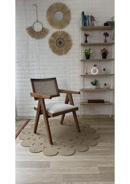 Concept Luna Sandalye Teddy Krem Kahve Desenli Kumaş Ceviz Ahşap Sandalye
