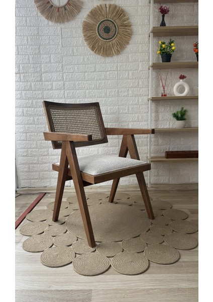 Concept Luna Sandalye Teddy Krem Kahve Desenli Kumaş Ceviz Ahşap Sandalye