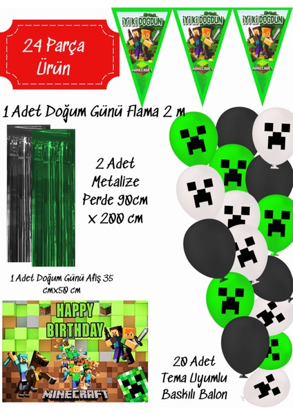 Minecraft Doğum Günü Süsleri Parti Seti