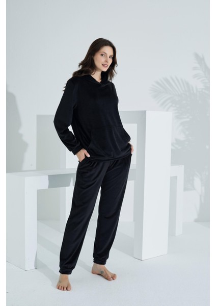 Soft Kanguru Cepli Kapşonlu Kadife Kadın Eşofman Takımı fiyatları