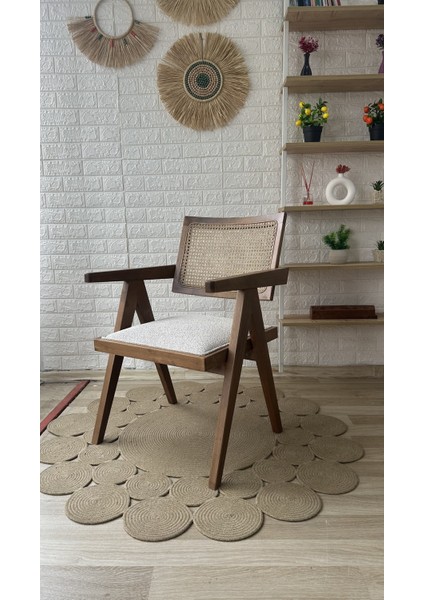 Concept Luna Sandalye Teddy Krem Kahve Desenli Kumaş Ceviz Ahşap Sandalye