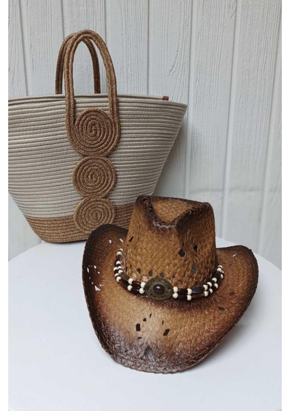 Tahta Boncuk Detay Unisex Hasır Şapka Camel-A.kahve fiyatları