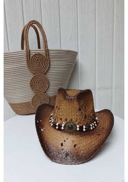 Tahta Boncuk Detay Unisex Hasır Şapka Camel-A.kahve modelleri