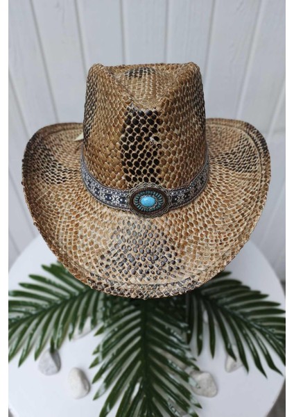 Kilim Desen Unisex Kovboy Şapka Hasır-A.kahve