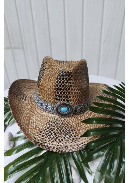 Kilim Desen Unisex Kovboy Şapka Hasır-A.kahve