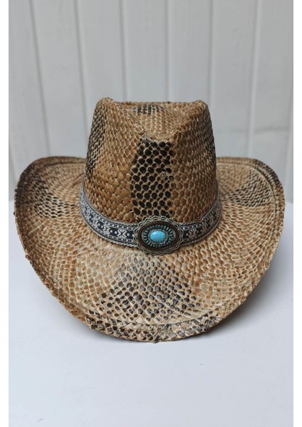 Kilim Desen Unisex Kovboy Şapka Hasır-A.kahve