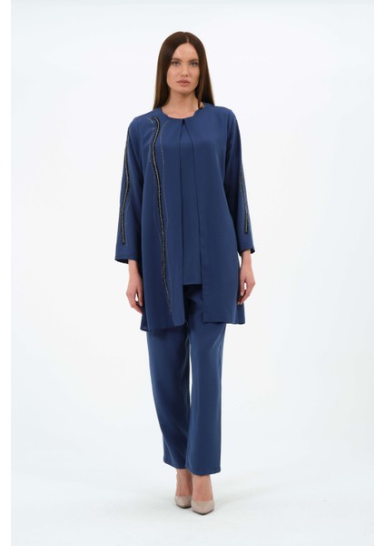 Ceysu Kadın Büyük Beden Petek Kumaş Pantolonlu Tunik Ikili Anne Abiye Takım