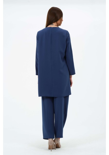 Ceysu Kadın Büyük Beden Petek Kumaş Pantolonlu Tunik Ikili Anne Abiye Takım modelleri