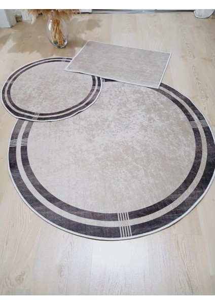 Vizon, Kaymaz Pamuk Taban Yuvarlak Banyo Halısı (40 x 60 - 60 x 60 - 100 x 100 cm 3'lü)