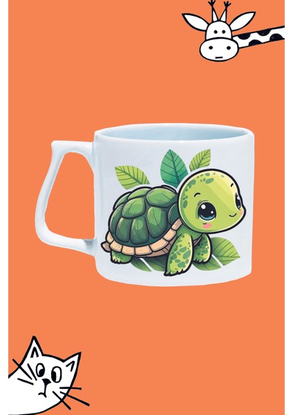Cute Turtle Sevimli Tospik Kaplumbağa Tasarım Baskılı Beyaz Lüks Sap Kupa Bardak