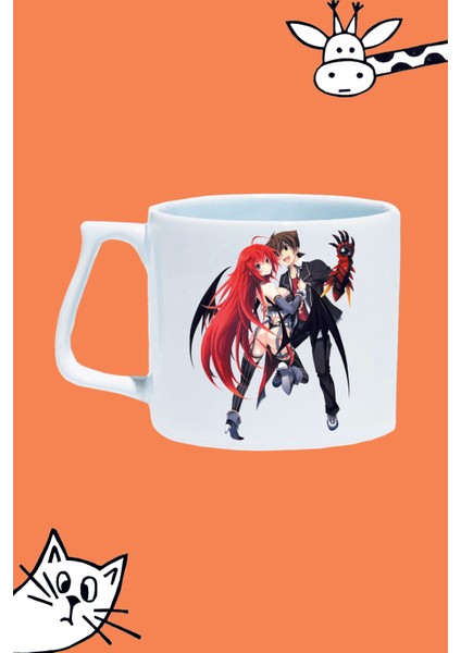 issei Hyoudou - Rias Gremory Karakter Anime High School Dxd Tasarım Baskılı Beyaz Lüks Sap Kupa Bardak