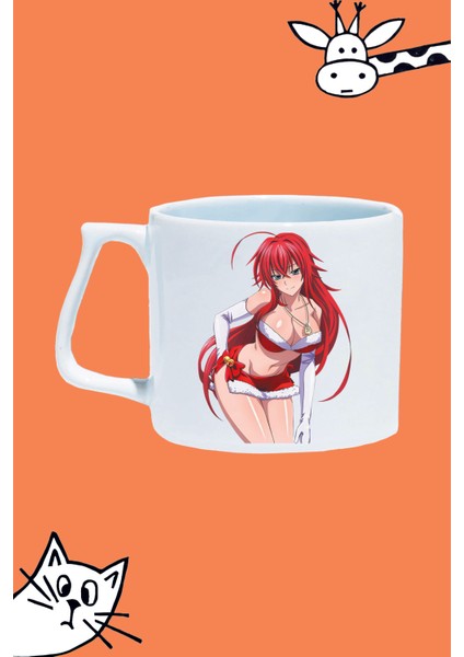 Rias Gremory Karakter Anime High School Dxd Tasarım Baskılı Beyaz Lüks Sap Kupa Bardak