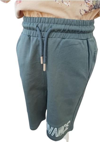 Fancy Kids Erkek Çocuk İkili Takım Baskılı Bej T-Shirt Haki Şort 9-10 Yaş