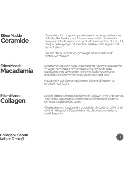 Collagen+ Ceramide ve Macadamia Katkılı Yüz Bakım Sabunu Kolajen ile Yenilenme Etkisi 100GR