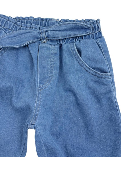 Fiyonk Detay Paçaları Büzgülü Kız Bebek Kot Pantolon
