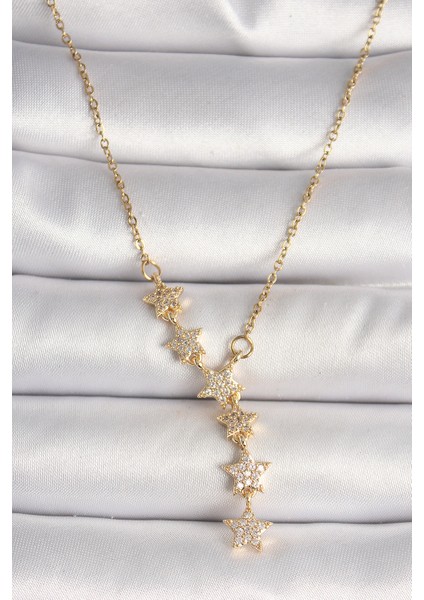 316L Çelik Gold Renk Zincir Zirkon Taşlı Yıldız Model Kadın Kolye - TJ-BKO9903