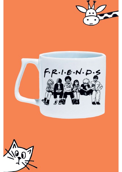 Anime My Hero Friends Karakter Tasarım Baskılı Beyaz Lüks Sap Kupa Bardak