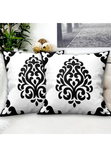 Damask Desen Dekoratif Kadife 2'li Kırlent Kılıfı