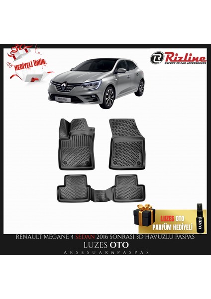 Renault Megane 4 Sedan 3D Havuzlu Paspas 2016-2017-2018-2019-2020-2021-2022-2023-2024-2025