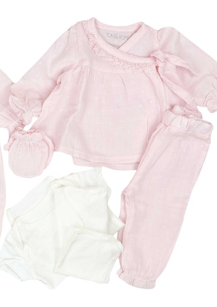 Tül Fırfırlı Müslin Bebek Hastane Çıkışı 10LU Zıbın Set Pembe