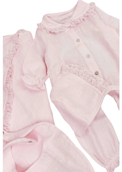 Tül Fırfırlı Müslin Bebek Hastane Çıkışı 10LU Zıbın Set Pembe