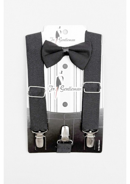 Bebek Pantolon Askısı ve Papyon 2li Set Siyah