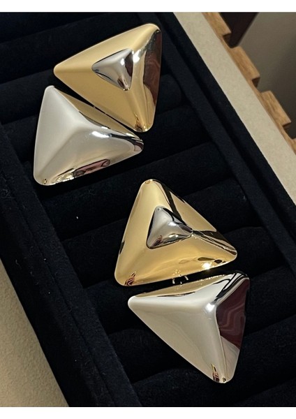 Abiye Küpe Büyük Boy Gold Gümüş Renk Parlak