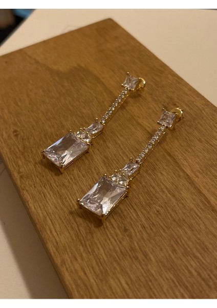Abiye Küpe Parlak Zirkon Taşlı Uzun Sallantılı Pırlanta Kesim Gold fiyatları