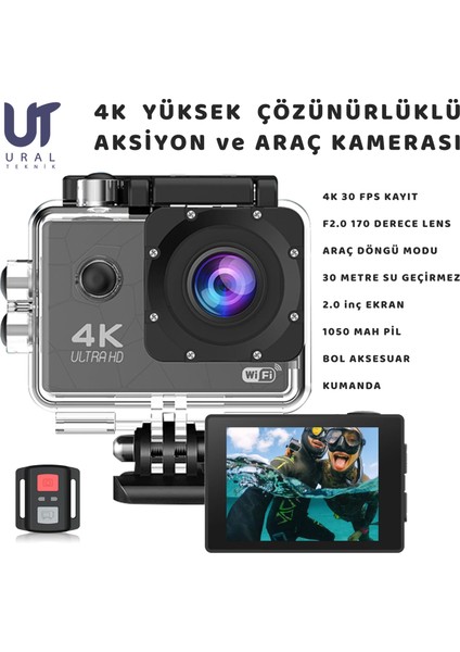 Gerçek 4K Wifi 170° Aksiyon Kamerası Kask Motorsiklet Bisiklet 30M Su Geçirmez Deniz Ultra Sporlar