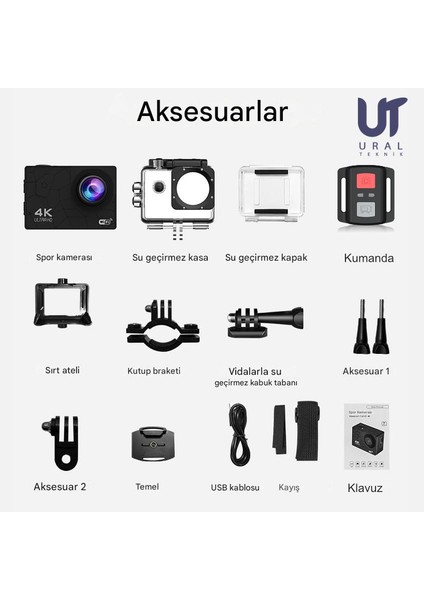 Gerçek 4K Wifi 170° Aksiyon Kamerası Kask Motorsiklet Bisiklet 30M Su Geçirmez Deniz Ultra Sporlar