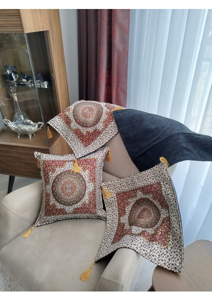 Özel Dokuma Türk Kilim Motifli Dekoratif 4'lü Kırlent Yastık Kılıfı(Baskı Veya Boya Değildir)