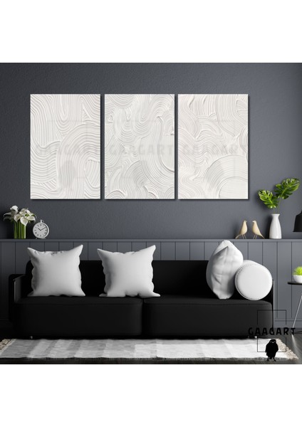 3'lü Kanvas Salon Duvar Tablosu Soyut Alçı Görünümlü Set