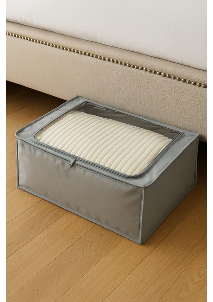 4 Adet Pencereli Imperteks Kumaş Suya Dayanıklı Destekli Telli Büyük Boy Plus Baza Altı Çok Amaçlı Organizer Hurç 66 x 46 x 20 cm