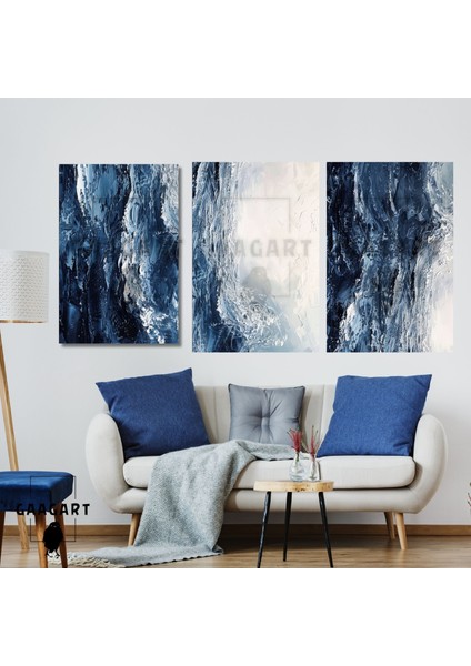 3\'lü Kanvas Salon Duvar Tablosu Deniz Dalgası Görünümlü Soyut