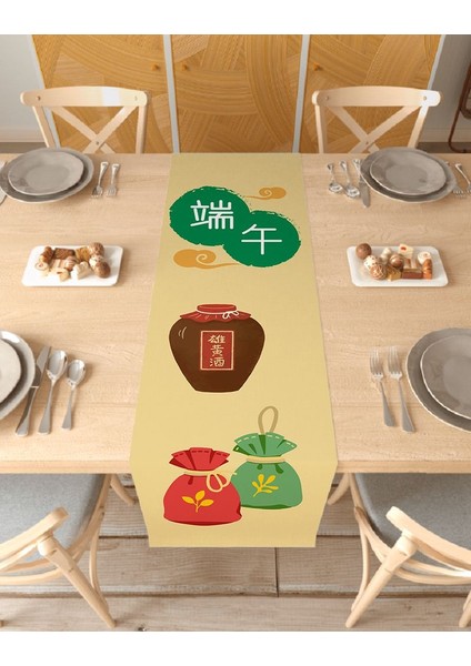 Asya Dragon Bohem Desenli Özel Tasarım Runner Dijital Baskılı Dekoratif Masa Örtüsü Ev Dekorasyonu