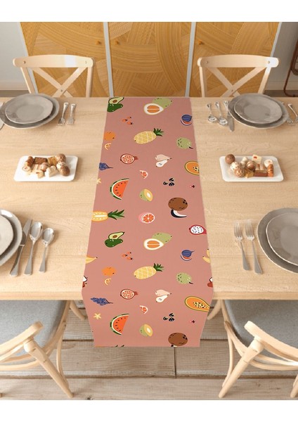Meyve Ananas Bohem Desenli Özel Tasarım Runner Baskılı Dekoratif Masa Örtüsü Modern Ev Dekorasyonu