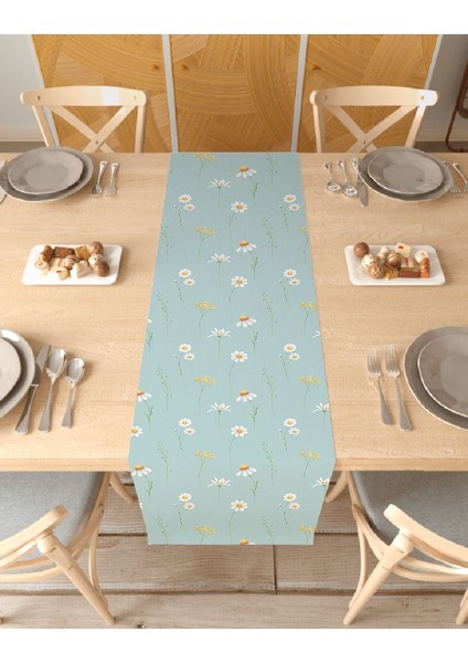 Papatya Çiçek Bohem Desenli Özel Tasarım Runner Baskılı Dekoratif Masa Örtüsü Modern Ev Dekorasyonu
