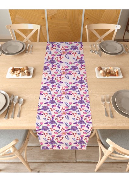Çiçek Bohem Desenli Özel Tasarım Runner Dijital Baskılı Dekoratif Masa Örtüsü Modern Ev Dekorasyonu
