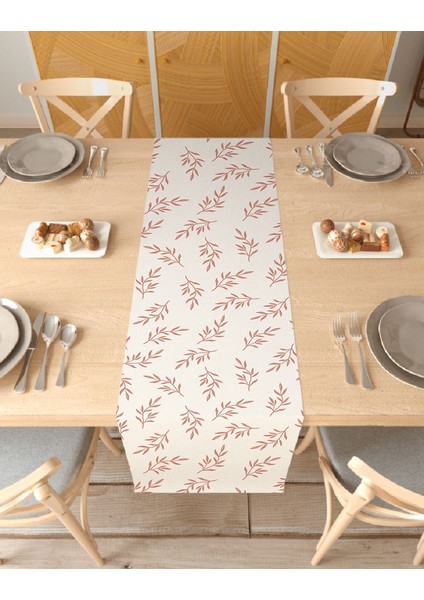 Yaprak Bohem Desenli Özel Tasarım Runner Dijital Baskılı Dekoratif Masa Örtüsü Modern Ev Dekorasyonu