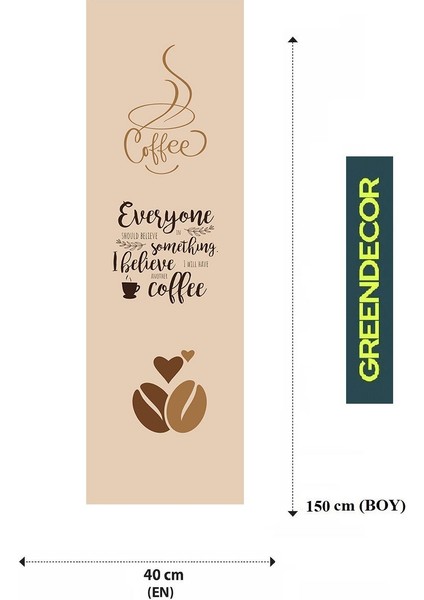 Coffee Kahve Bohem Desenli Özel Tasarım Runner Baskılı Dekoratif Masa Örtüsü Modern Ev Dekorasyonu