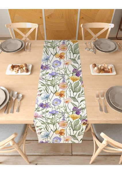 Çiçek Bohem Desenli Özel Tasarım Runner Dijital Baskılı Dekoratif Masa Örtüsü Modern Ev Dekorasyonu