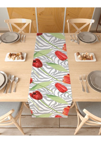 Çiçek Bohem Desenli Özel Tasarım Runner Dijital Baskılı Dekoratif Masa Örtüsü Modern Ev Dekorasyonu