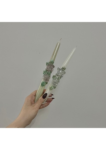 2 Li Bahar Kabartmalı Mum Seti