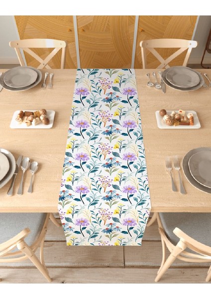 Çiçek Bohem Desenli Özel Tasarım Runner Dijital Baskılı Dekoratif Masa Örtüsü Modern Ev Dekorasyonu