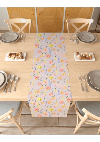 Çiçek Bohem Desenli Özel Tasarım Runner Dijital Baskılı Dekoratif Masa Örtüsü Modern Ev Dekorasyonu