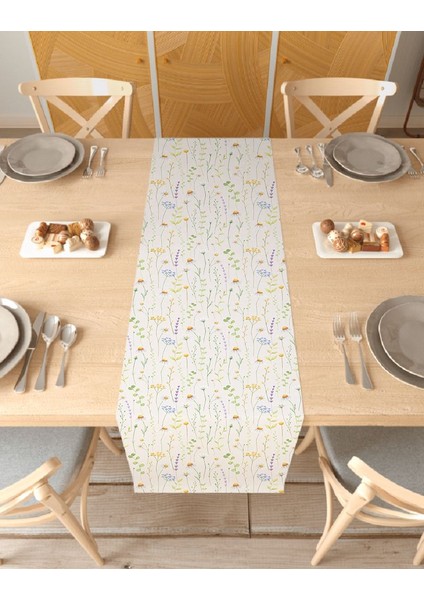 Çiçek Bohem Desenli Özel Tasarım Runner Dijital Baskılı Dekoratif Masa Örtüsü Modern Ev Dekorasyonu