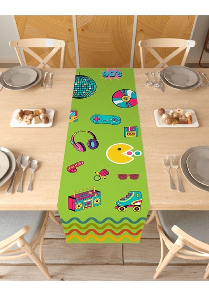90LAR Radyo Bohem Desenli Özel Tasarım Runner Dijital Baskılı Dekoratif Masa Örtüsü Ev Dekorasyonu